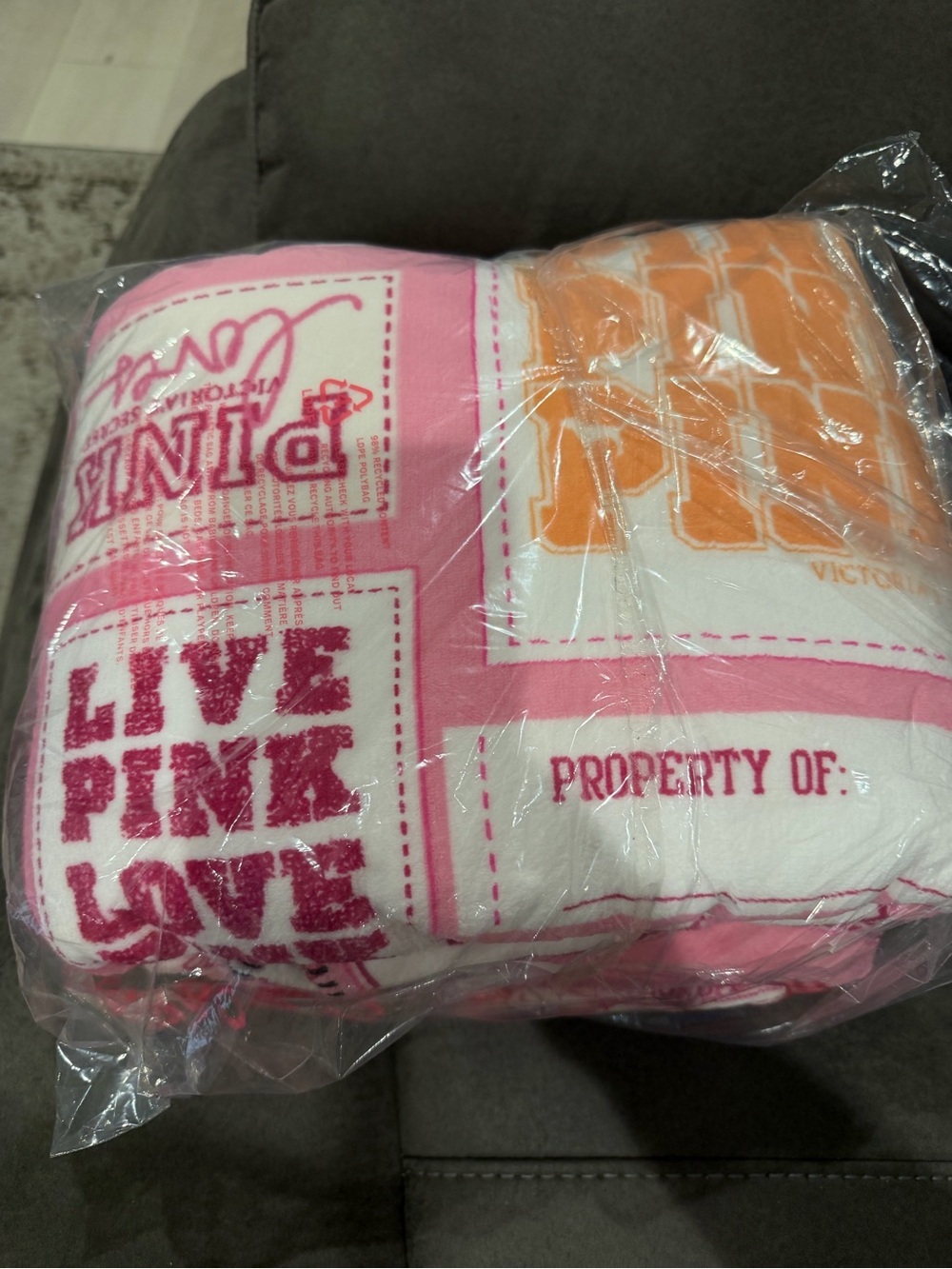 PINK Victoria's Secret Pink, Orange & White Graphic Plush Throw